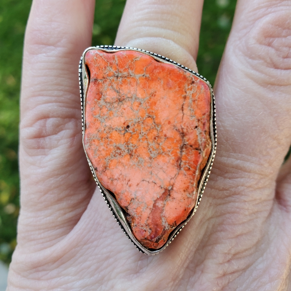 New Huge Sea Sediment Jasper Silver Statement Ring.